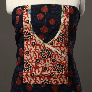 Blue - Bagru Print Cotton Kurta Material with Patchwork (3m) 08