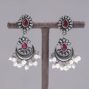 Antique Silver Finish Oxidised Brass Base Earrings