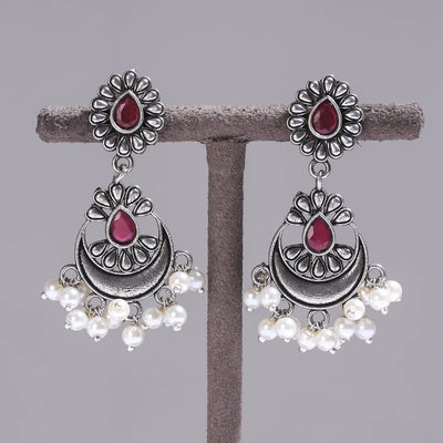 Antique Silver Finish Oxidised Brass Base Earrings