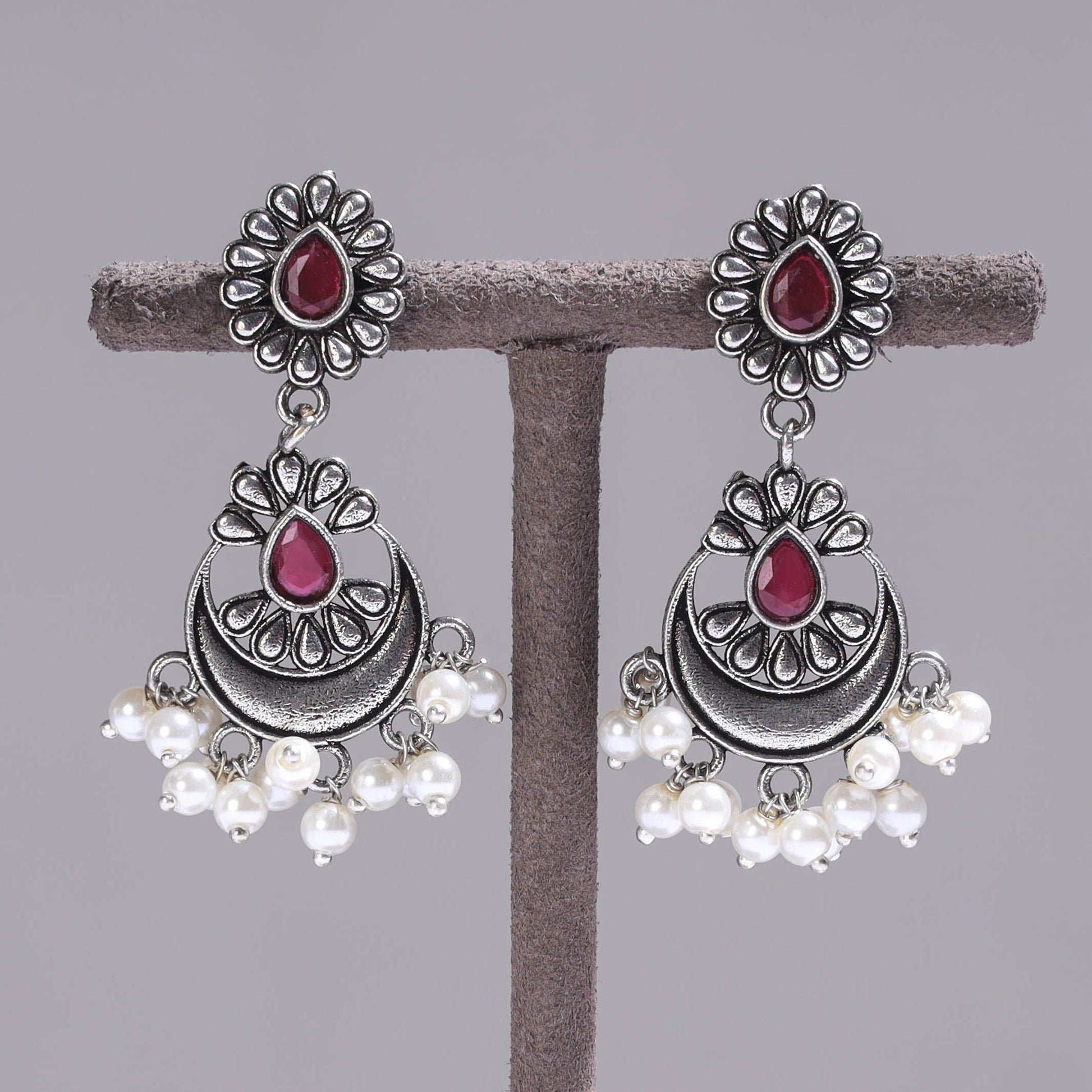 Antique Silver Finish Oxidised Brass Base Earrings