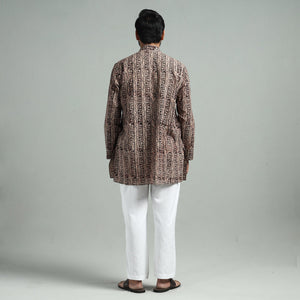 Brown - Kalamkari Block Printed Cotton Men Short Kurta