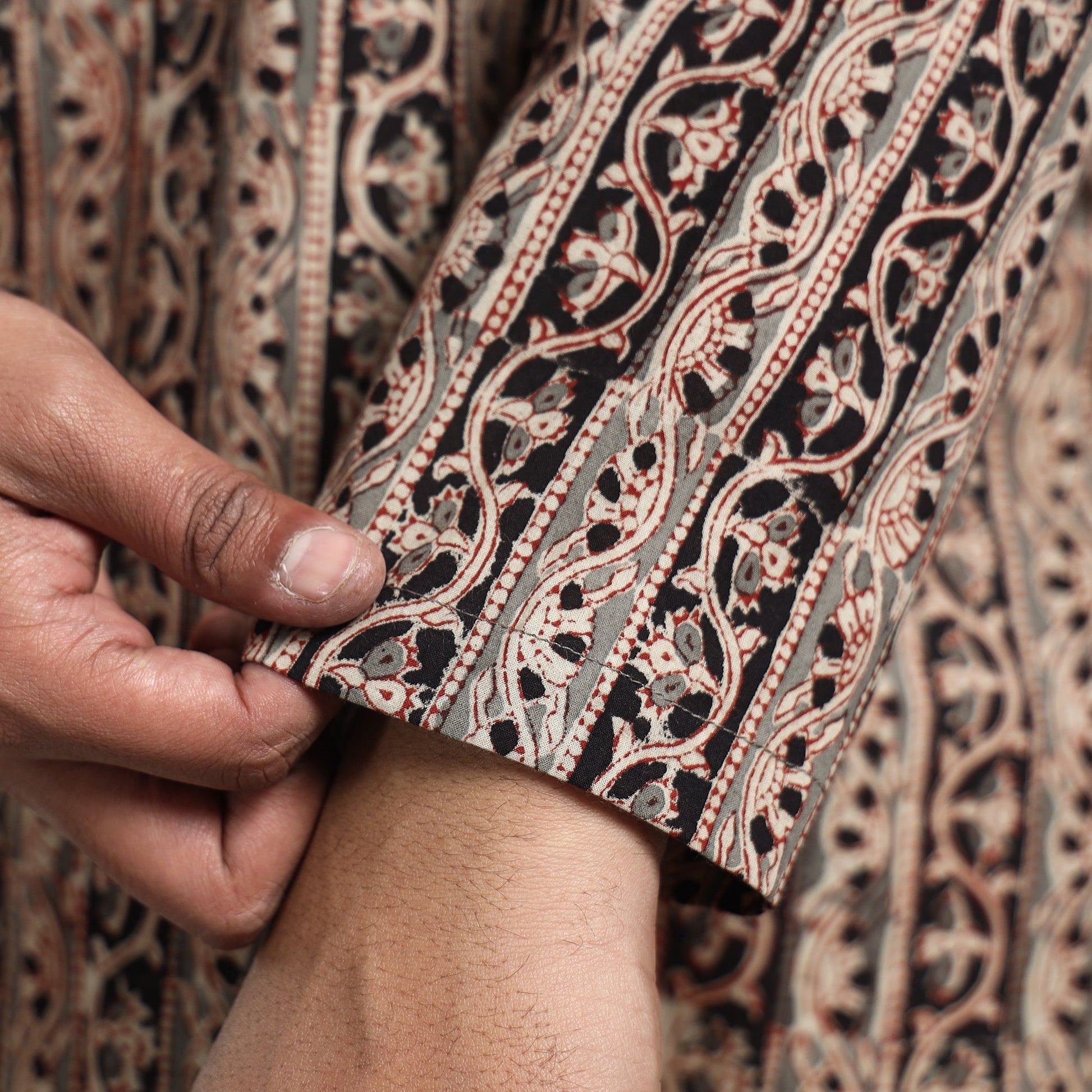 Brown - Kalamkari Block Printed Cotton Men Short Kurta