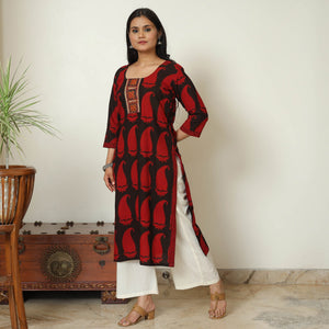 Black - Block Print Cotton Patchwork Straight Bagh Kurta 13