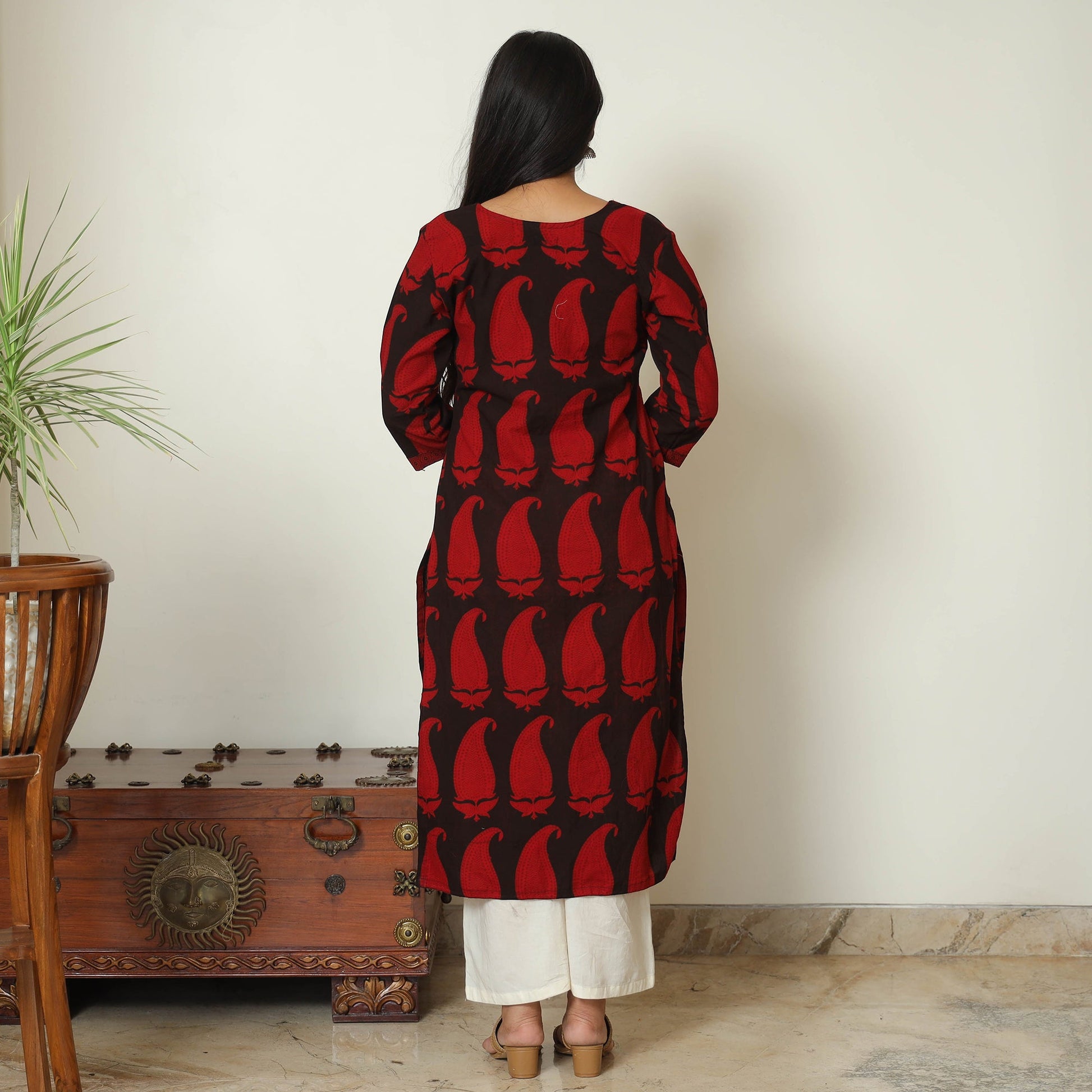 Black - Block Print Cotton Patchwork Straight Bagh Kurta 13