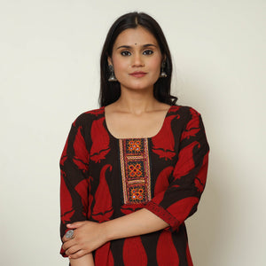 Black - Block Print Cotton Patchwork Straight Bagh Kurta 13