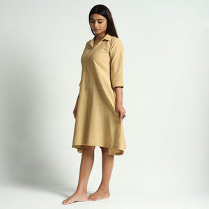 Beige Plain Handloom Cotton Dress