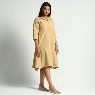 Beige Plain Handloom Cotton Dress