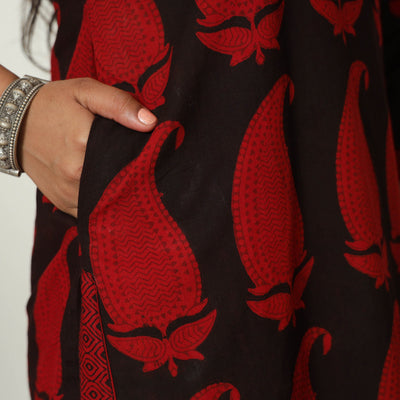 Black - Block Print Cotton Patchwork Straight Bagh Kurta 13