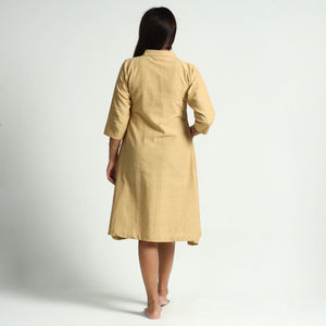 Beige Plain Handloom Cotton Dress