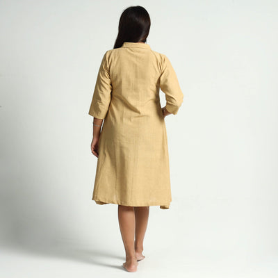Beige Plain Handloom Cotton Dress