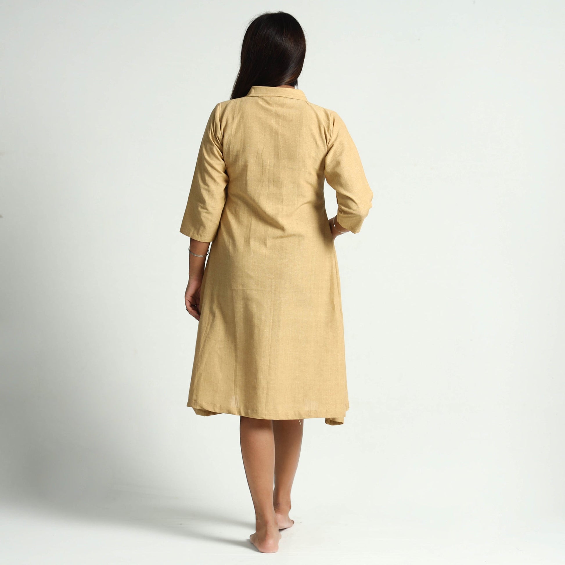 Beige Plain Handloom Cotton Dress