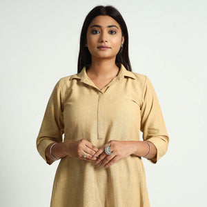 Beige Plain Handloom Cotton Dress