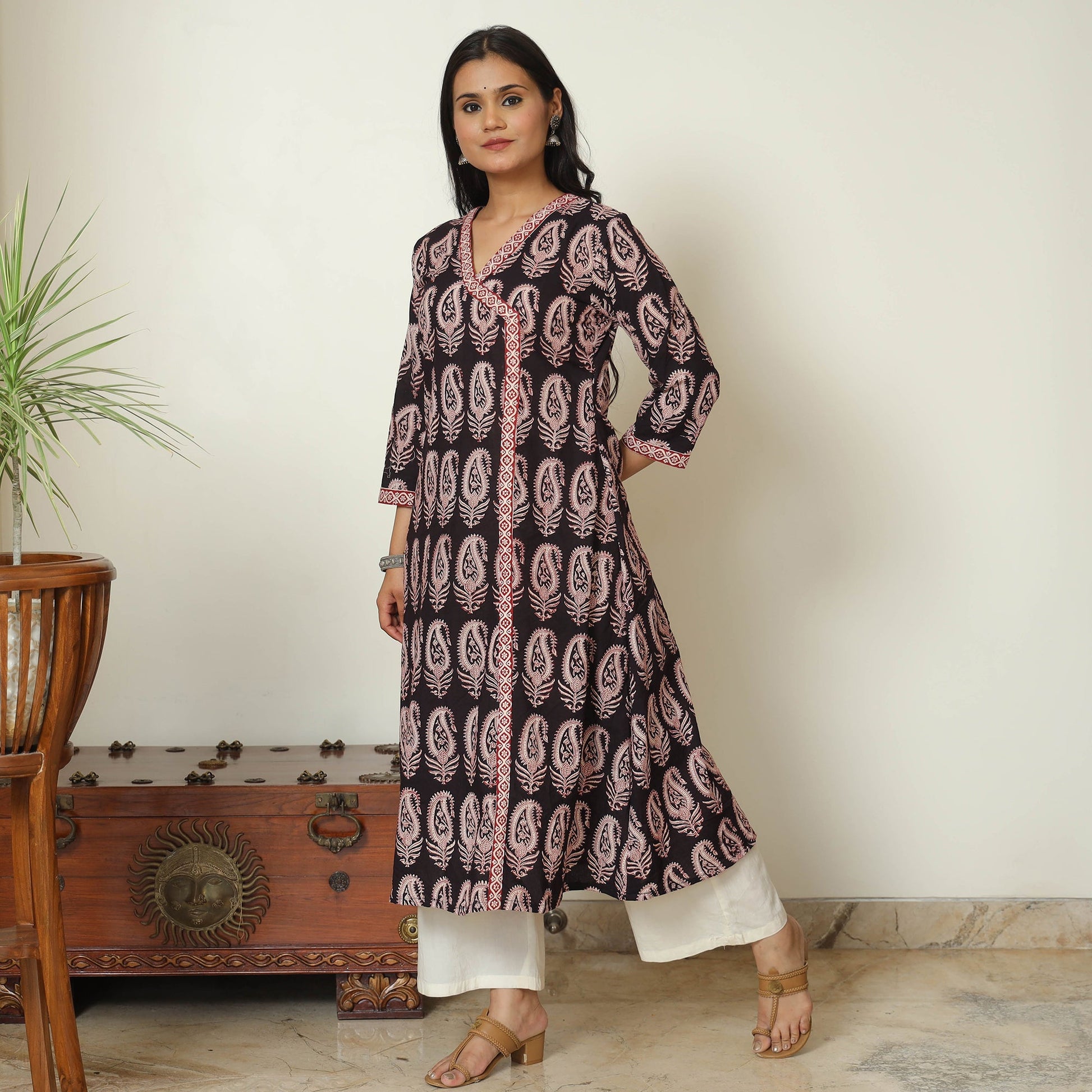 Black - Block Print Cotton A-Line Bagh Kurta 05