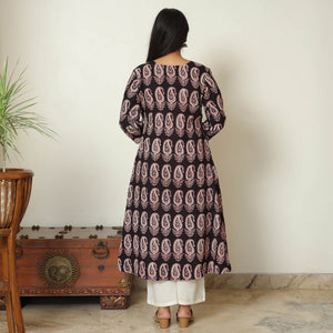 Black - Block Print Cotton A-Line Bagh Kurta 05