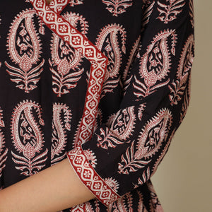 Black - Block Print Cotton A-Line Bagh Kurta 05