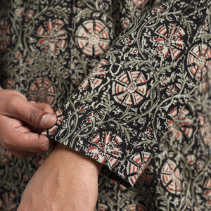 Black - Kalamkari Block Printed Cotton Men Long Kurta