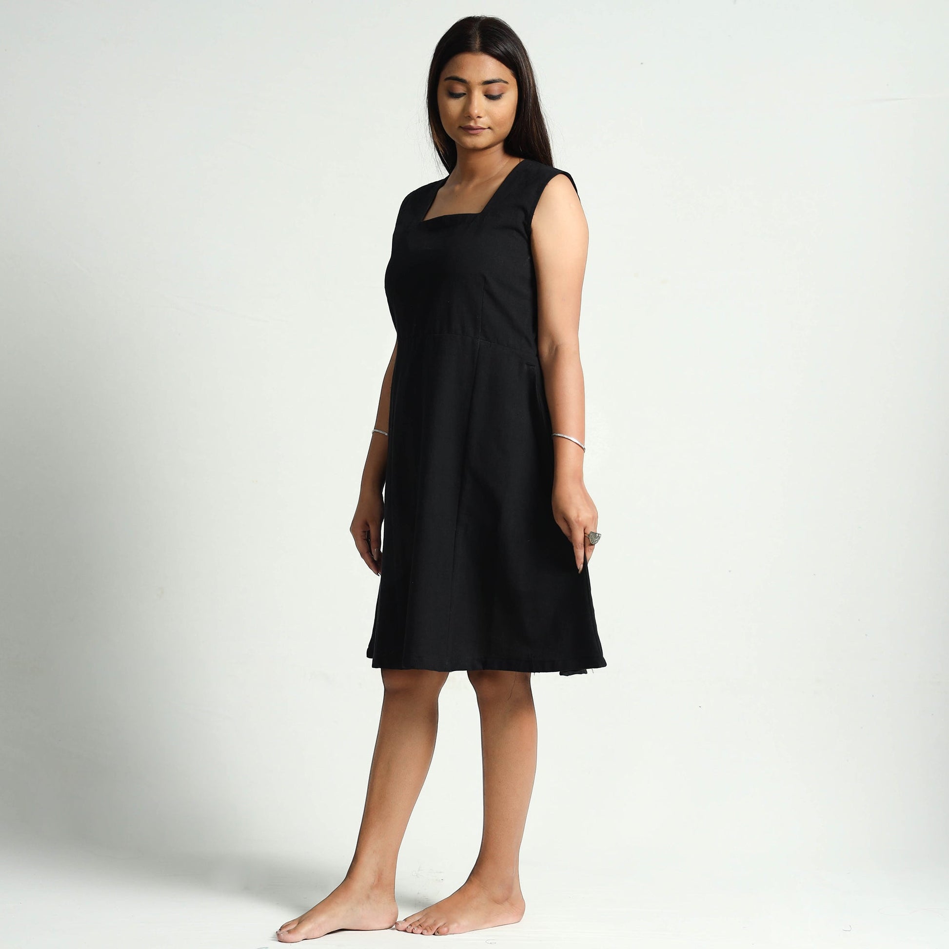 Black - Plain Handloom Cotton Dress