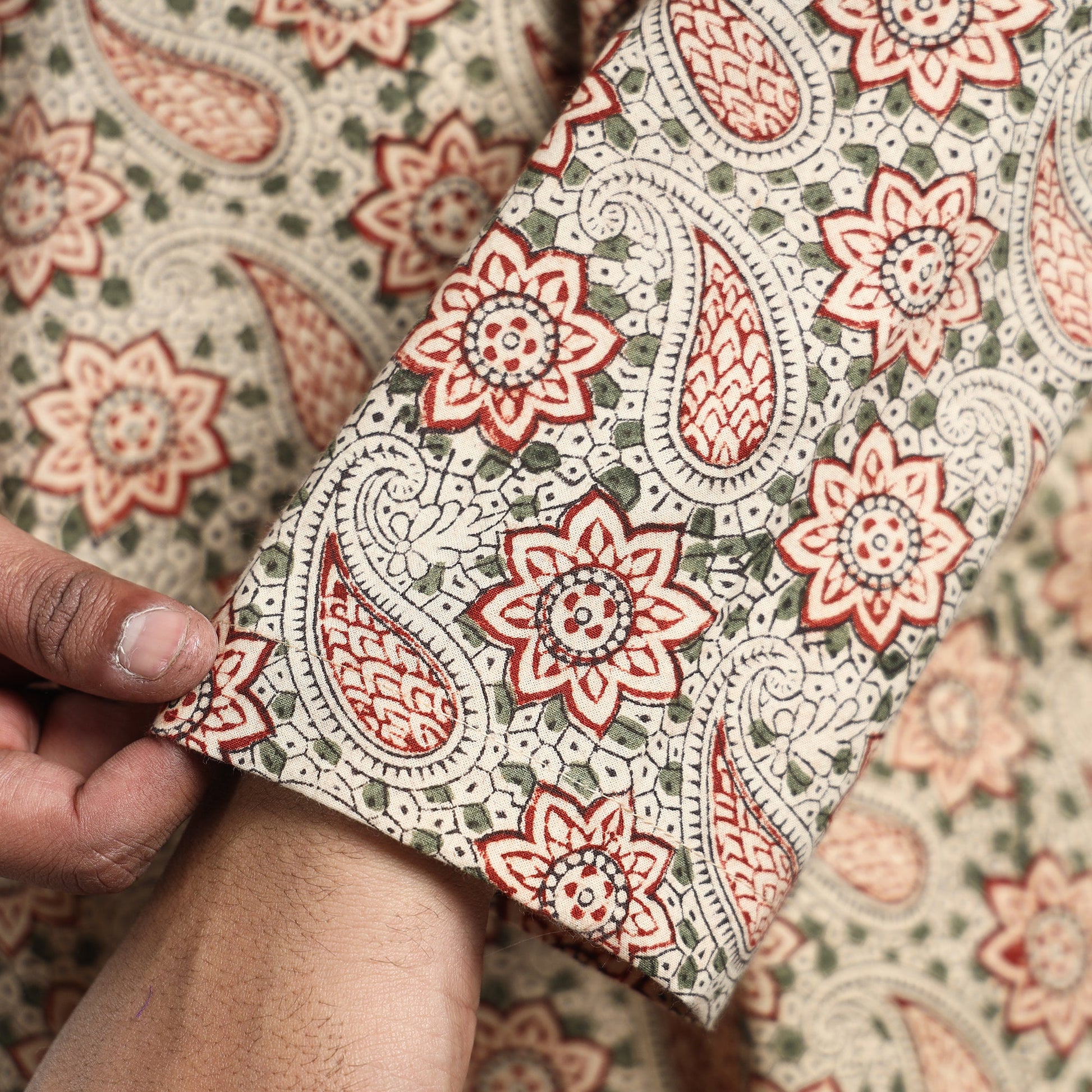 Beige - Kalamkari Block Printed Cotton Men Long Kurta