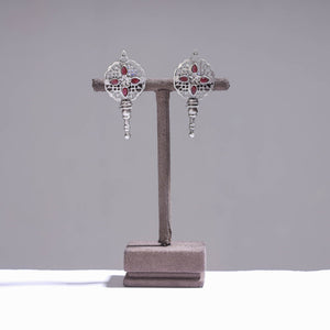 Antique Silver Finish Oxidised Brass Base Stone Work Stud Earrings