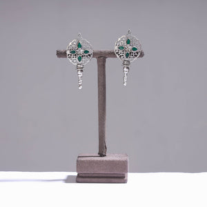 Antique Silver Finish Oxidised Brass Base Stone Work Stud Earrings