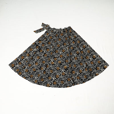 Black - Sanganeri Block Printed Cotton Wrap Around Skirt