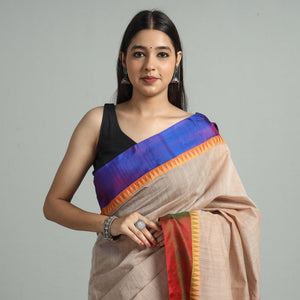 Beige - Handloom Mercerised Cotton Kanchipuram Saree 13