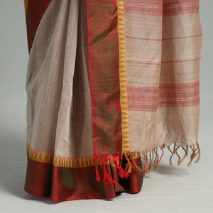 Beige - Handloom Mercerised Cotton Kanchipuram Saree 13