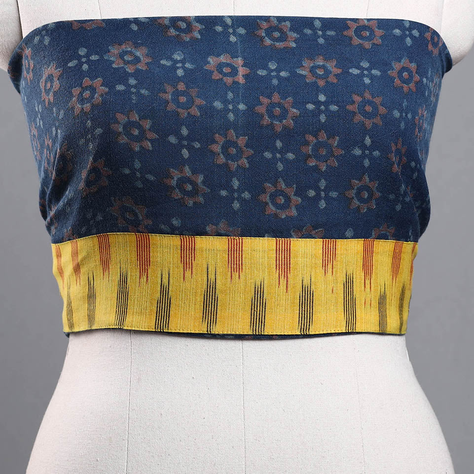 Blue - Block Print Woollen Akola Blouse Piece 54