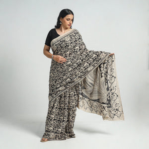 Black - Printed Cotton Kalamkari Saree with Blouse Piece 02
