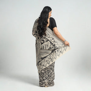 Black - Printed Cotton Kalamkari Saree with Blouse Piece 02