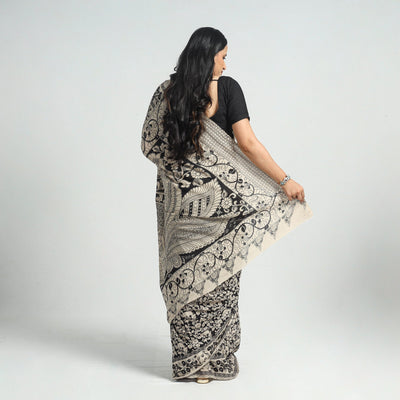Black - Printed Cotton Kalamkari Saree with Blouse Piece 02