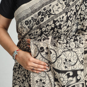 Black - Printed Cotton Kalamkari Saree with Blouse Piece 02