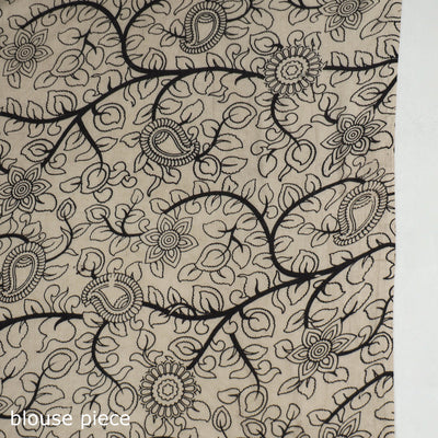 Black - Printed Cotton Kalamkari Saree with Blouse Piece 02