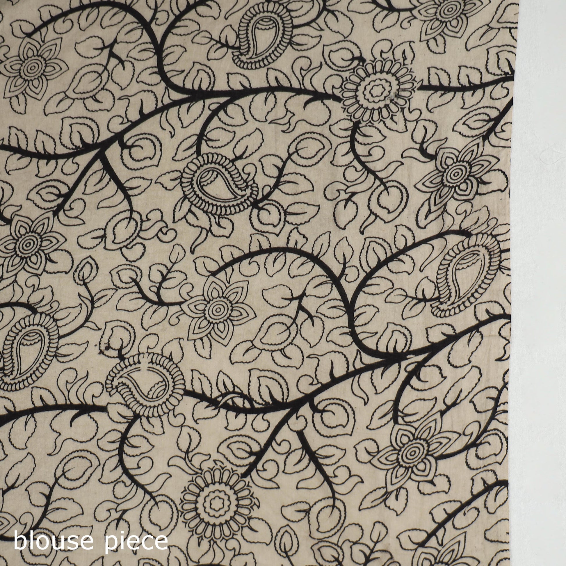 Black - Printed Cotton Kalamkari Saree with Blouse Piece 02