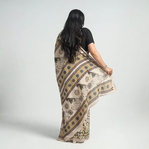 Beige - Printed Cotton Kalamkari Saree with Blouse Piece 07