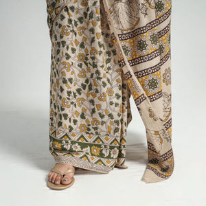 Beige - Printed Cotton Kalamkari Saree with Blouse Piece 07