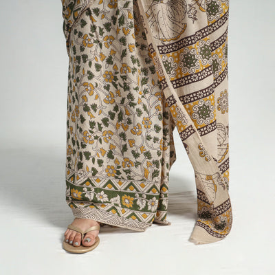 Beige - Printed Cotton Kalamkari Saree with Blouse Piece 07