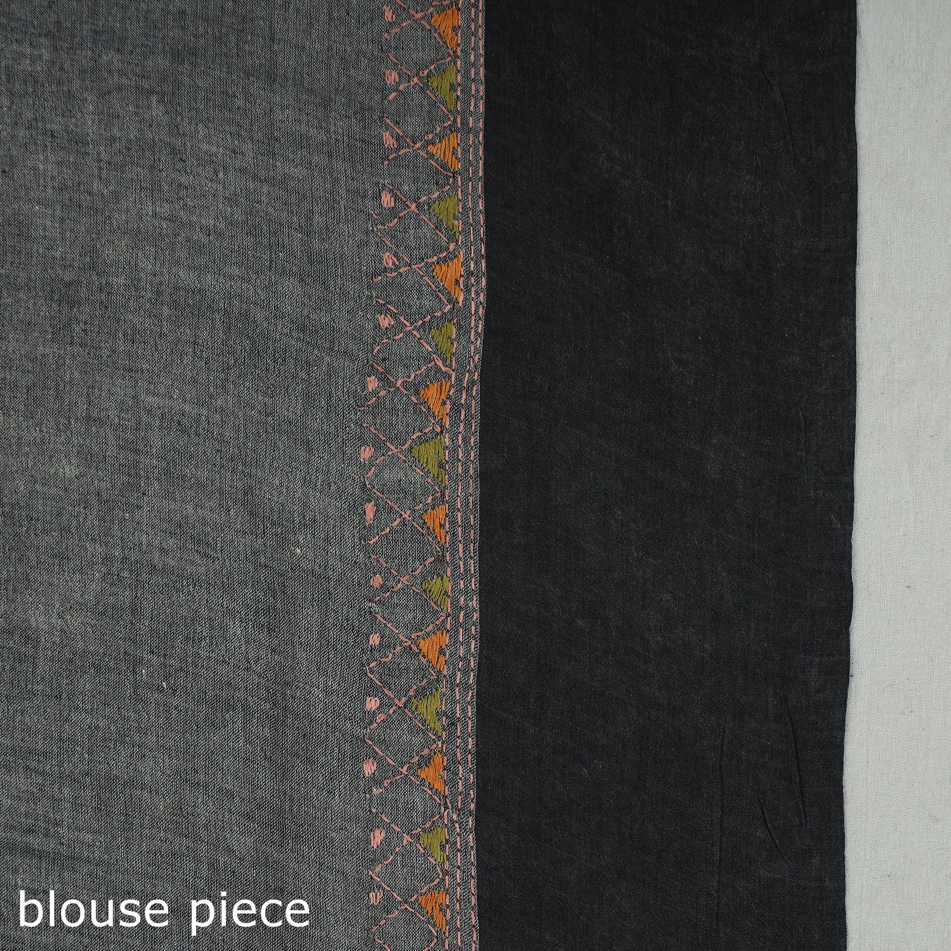 Beige - Bengal Kantha Hand Embroidery Pure Handloom Tussar Silk Saree 30