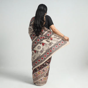 Black - Printed Cotton Kalamkari Saree with Blouse Piece 12