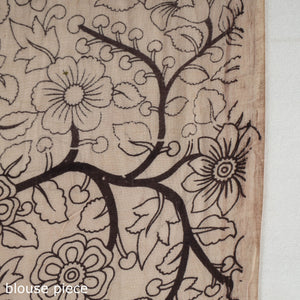 Black - Printed Cotton Kalamkari Saree with Blouse Piece 12