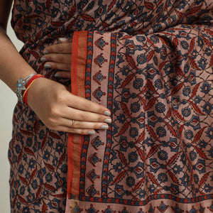 Brown - Chanderi Silk Block Printed Ajrakh Saree 01