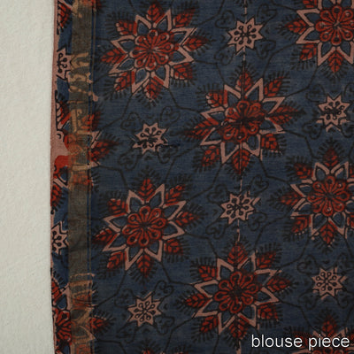 Brown - Chanderi Silk Block Printed Ajrakh Saree 01