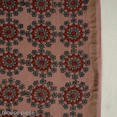 Brown - Chanderi Silk Block Printed Ajrakh Saree 03