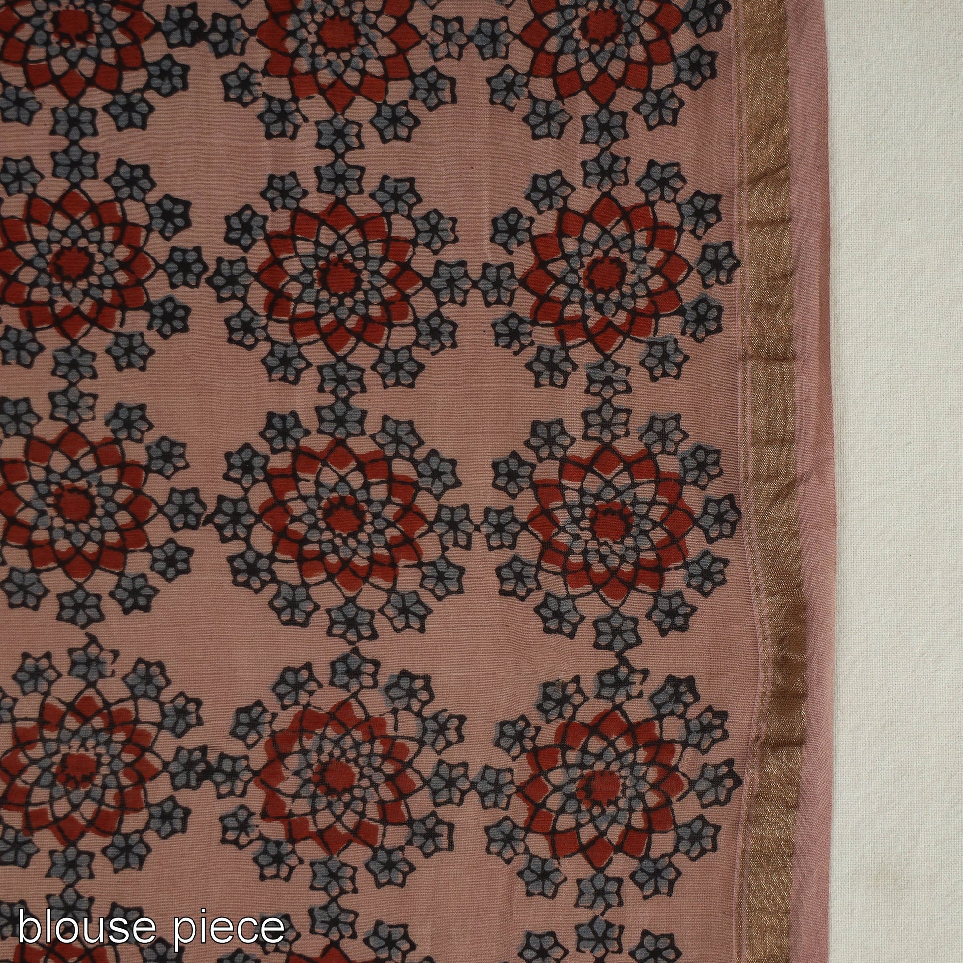 Brown - Chanderi Silk Block Printed Ajrakh Saree 03