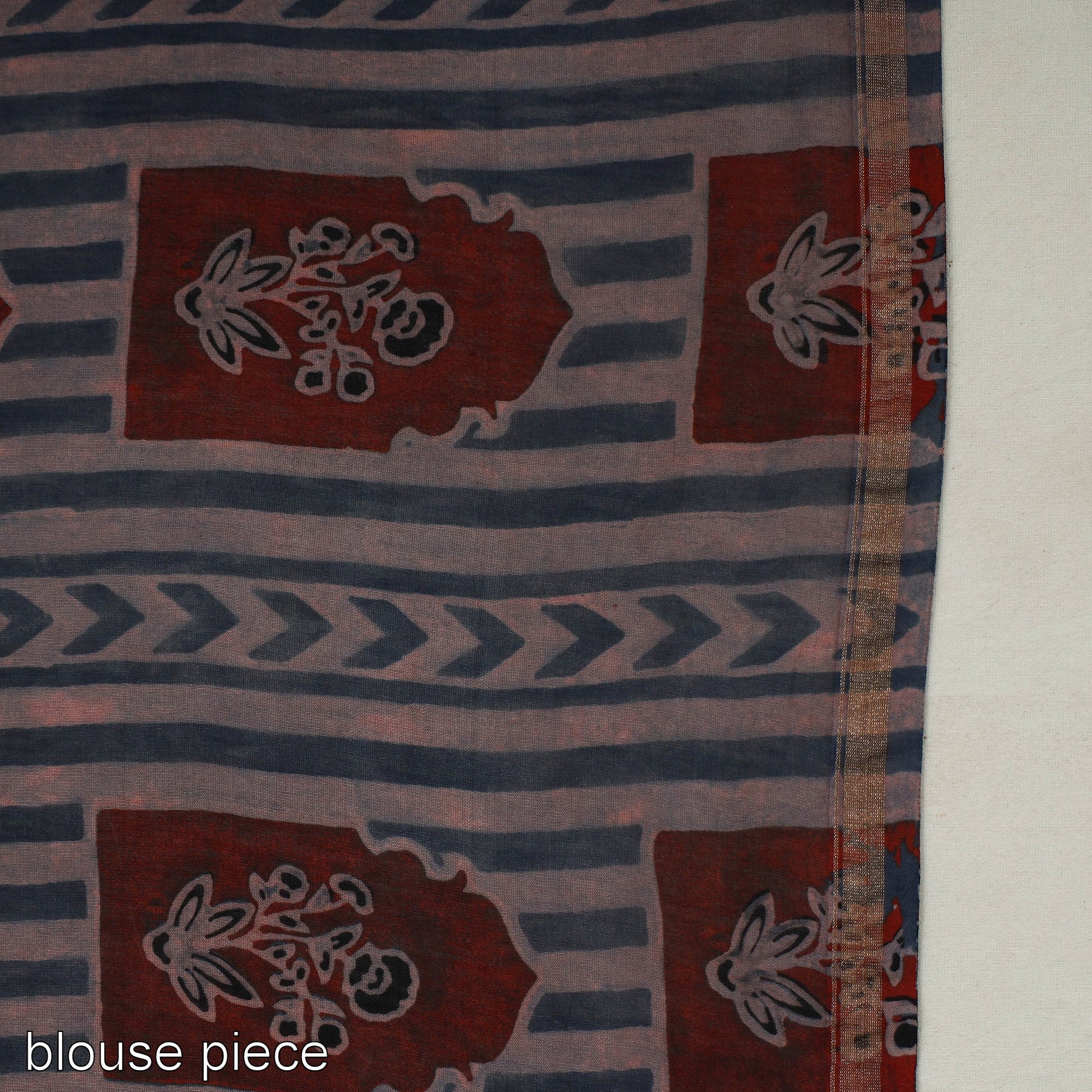 Blue - Chanderi Silk Block Printed Ajrakh Saree 08