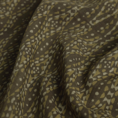 Brown - Mulberry Silk Cotton Akola Hand Block Printed Handloom Fabric