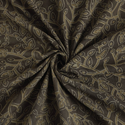 Brown - Mulberry Silk Cotton Akola Hand Block Printed Handloom Fabric