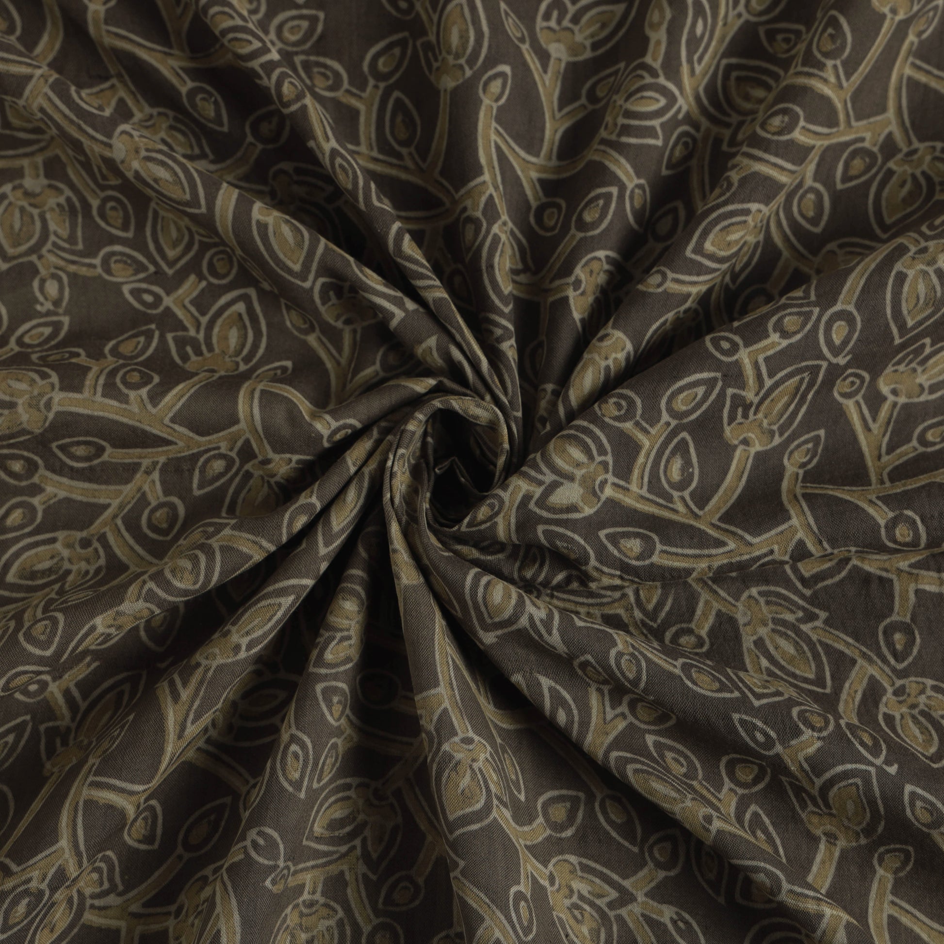 Brown - Mulberry Silk Cotton Akola Hand Block Printed Handloom Fabric