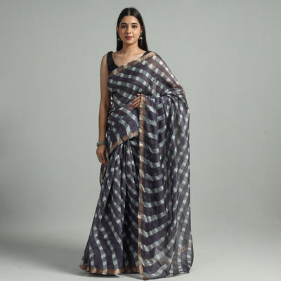 Black - Leheriya Tie-Dye Mothra Chanderi Silk Saree with Zari Border 45