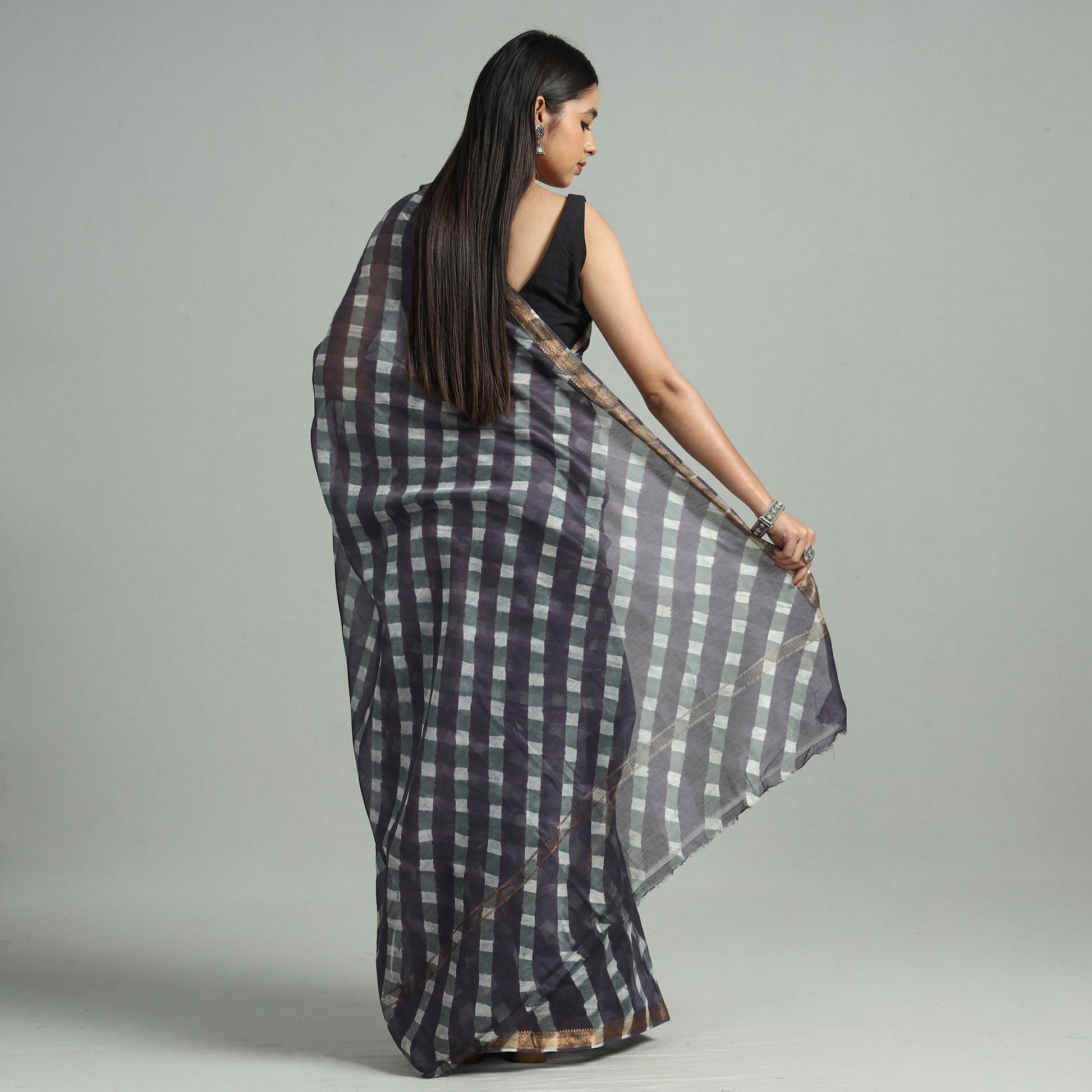 Black - Leheriya Tie-Dye Mothra Chanderi Silk Saree with Zari Border 45